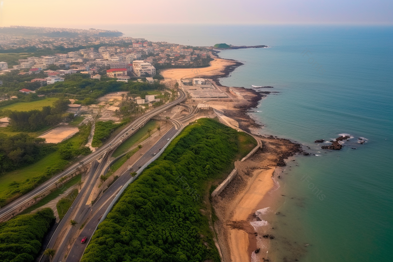 城市边缘地蓝色海滨的海边公路实拍摄影图,高清,摄影图,摄影图片,图片大全,摄影图免费下载
